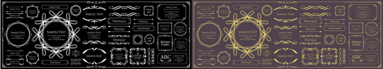エレガントでゴージャスなフレームデザインセット。アンティークな罫線、ビンテージ調のプレート