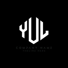 YUL letter logo design with polygon shape. YUL polygon logo monogram. YUL cube logo design. YUL hexagon vector logo template white and black colors. YUL monogram, YUL business and real estate logo. 