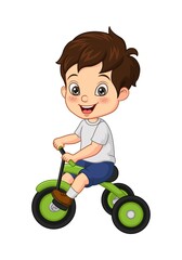 Cartoon little boy riding tricycle