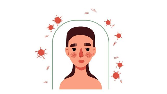 A girl with immunity from disease. Protective cap from covid-19. Coronavirus protection. Isolated funny clipart on a transparent background. Alpha channel. 2d human blink animation.