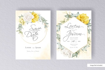Elegant wreath floral Wedding Invitation Template Set with Hand Drawn Watercolor Floral and Leaves