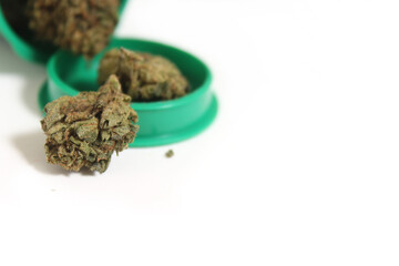 Legal Marijuana Buds and CBD Hemp Flowers With Green Leaf
