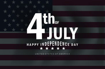 American flag with Independence Day July 4h text. Vector illustration.