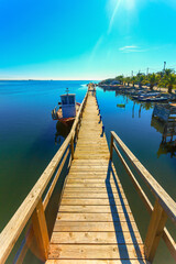 Fototapeta premium Beautifull sea lake platform view in Aitoliko Central Greece