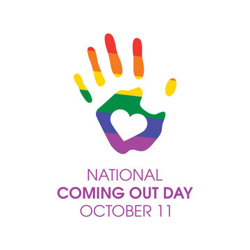 National Coming Out Day vector. Handprint with the colors of the rainbow flag icon vector. Hand with heart shape vector. LGBT design element. October 11, important day