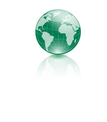 Glossy green circle earth globe on white background