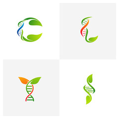 Set of Leaf DNA logo vector template, Creative DNA logo design concepts