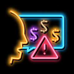 thought story man about monetary warnings neon light sign vector. Glowing bright icon thought story man about monetary warnings sign. transparent symbol illustration