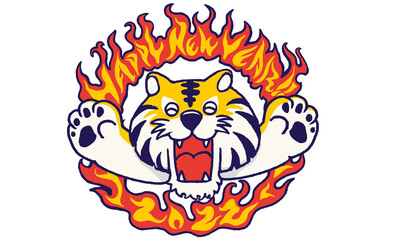 Happy New Year's flame Living Tiger  | ハッピーニューイヤーの炎の輪を潜る虎