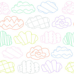 Cute white pattern with abstract clouds sky. Seamless background. Textiles for children. Minimalism paper scrapbook for kids. 