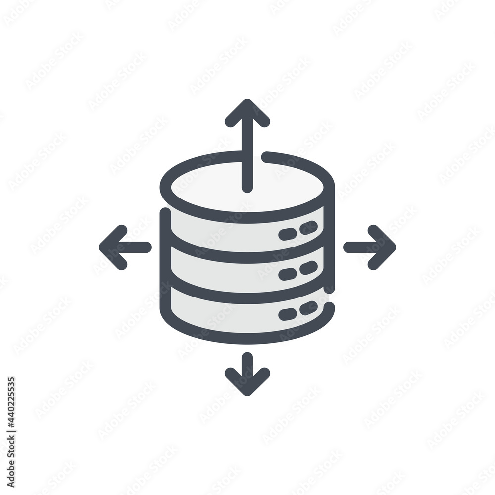 Poster share database color line icon. server storage data transfer vector outline colorful sign.