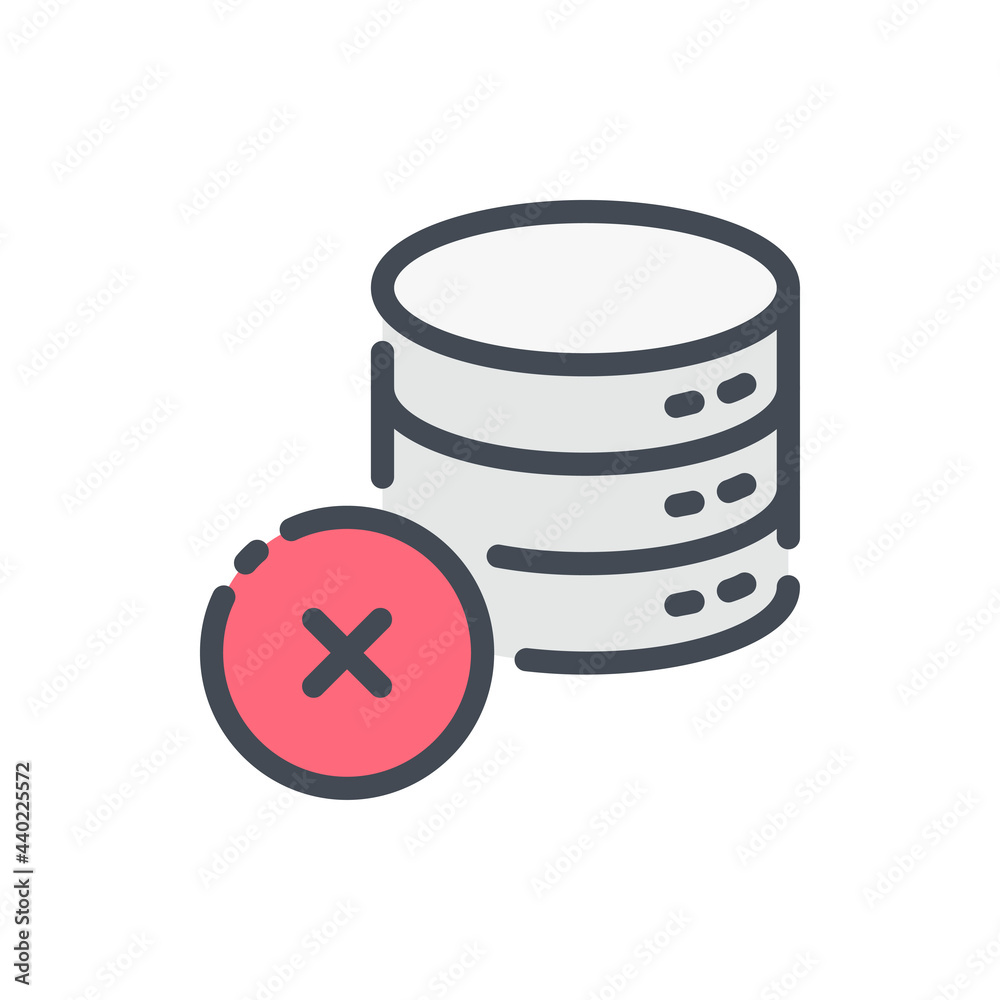 Poster database problem color line icon. server storage lost connection vector outline colorful sign.
