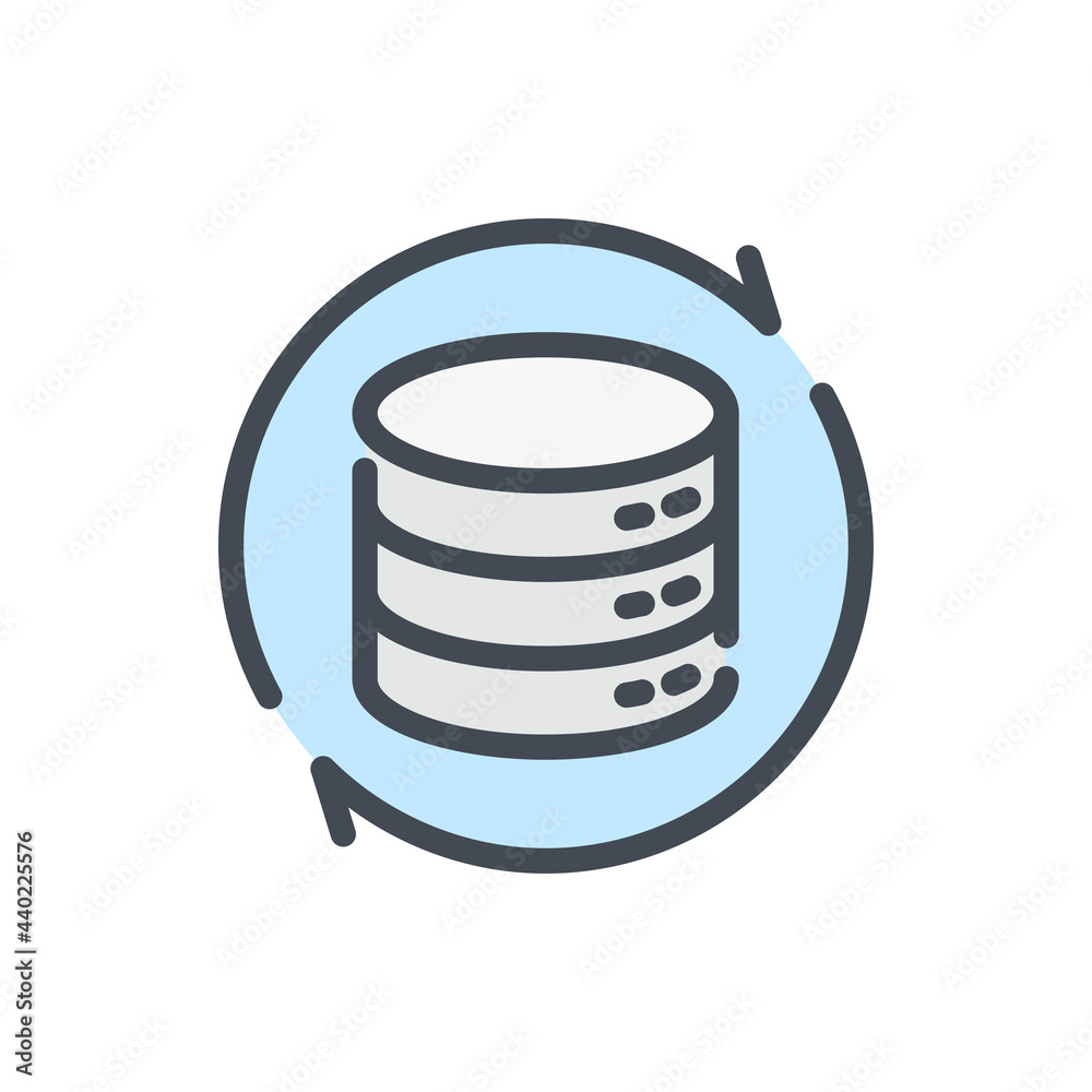 Poster update and backup of database color line icon. refresh server storage vector outline colorful sign.