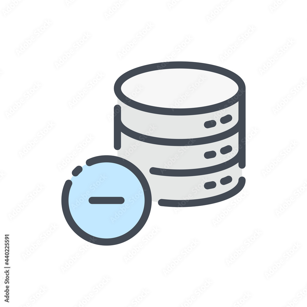 Poster remove from database color line icon. delete from server storage vector outline colorful sign.