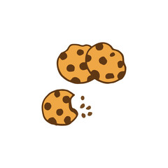set of chocolate cookie illustration on white background. cookie bite, cookie crumble icon. hand drawn vector, sweet dessert for kids. doodle art for logo, label, advertising, clipart, poster, banner.