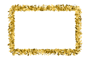 Golden frame. Glitter texture isolated on white. Editable template. Glittering celebratory background. Gold explosion of confetti. Vector illustration, eps 10.