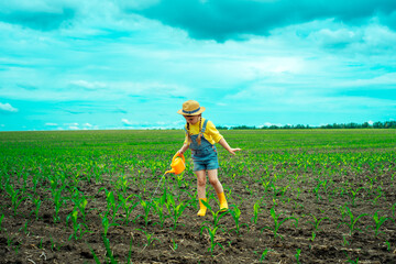 field, nature, child, farmer, woman, agriculture, green, grass, sky, young, summer, meadow, happy, boy, people, landscape, farm, plant, kid, outdoors, rural, garden