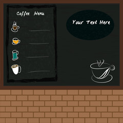 Coffee shop and menu bar drawn on chalkboard,vecto