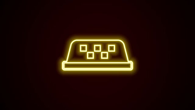 Glowing neon line Taxi car roof icon isolated on black background. 4K Video motion graphic animation