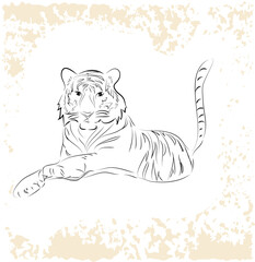 Big tiger relaxing on grunge background,vector eps10
