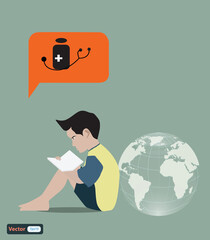 Boy reading book,vector eps10