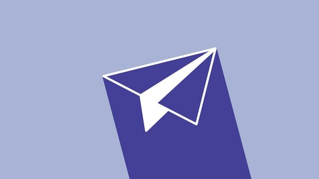 White Paper airplane icon isolated on purple background. 4K Video motion graphic animation