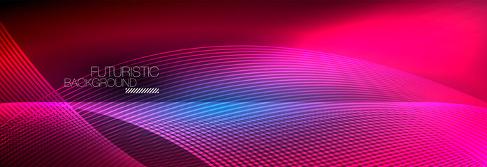 Abstract neon glowing light in the dark with waves. Shiny magic energy and motion concept, vector abstract wallpaper background