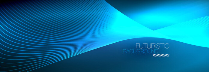 Abstract neon glowing light in the dark with waves. Shiny magic energy and motion concept, vector abstract wallpaper background