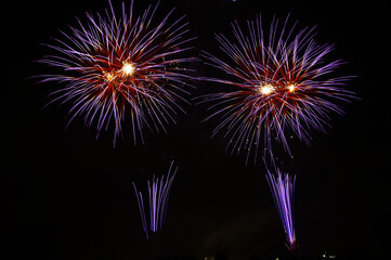 Colorful artistic fire works in Japan