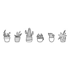 set of houseplant illustration isolated on white background. potted plant icon. decorative plant. hand drawn vector. doodle art for wallpaper, greeting, invitation, wall decoration, poster, banner. 