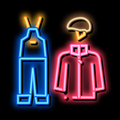 alpinism clothes neon light sign vector. Glowing bright icon alpinism clothes sign. transparent symbol illustration