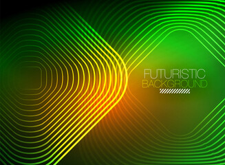 Neon color square shape lines abstract background. Shiny magic energy and motion concept, vector abstract wallpaper background