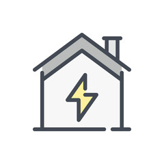 House with lightning color line icon. Smart home electricity system vector outline colorful sign.