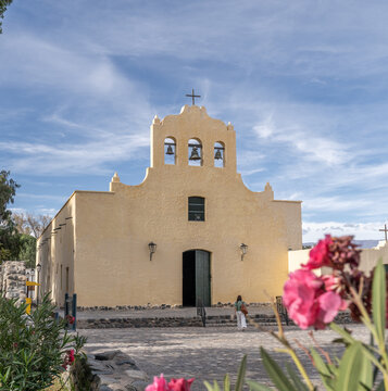 Vertical shot of the Catholic Church in Cachi, Argentina during dayli