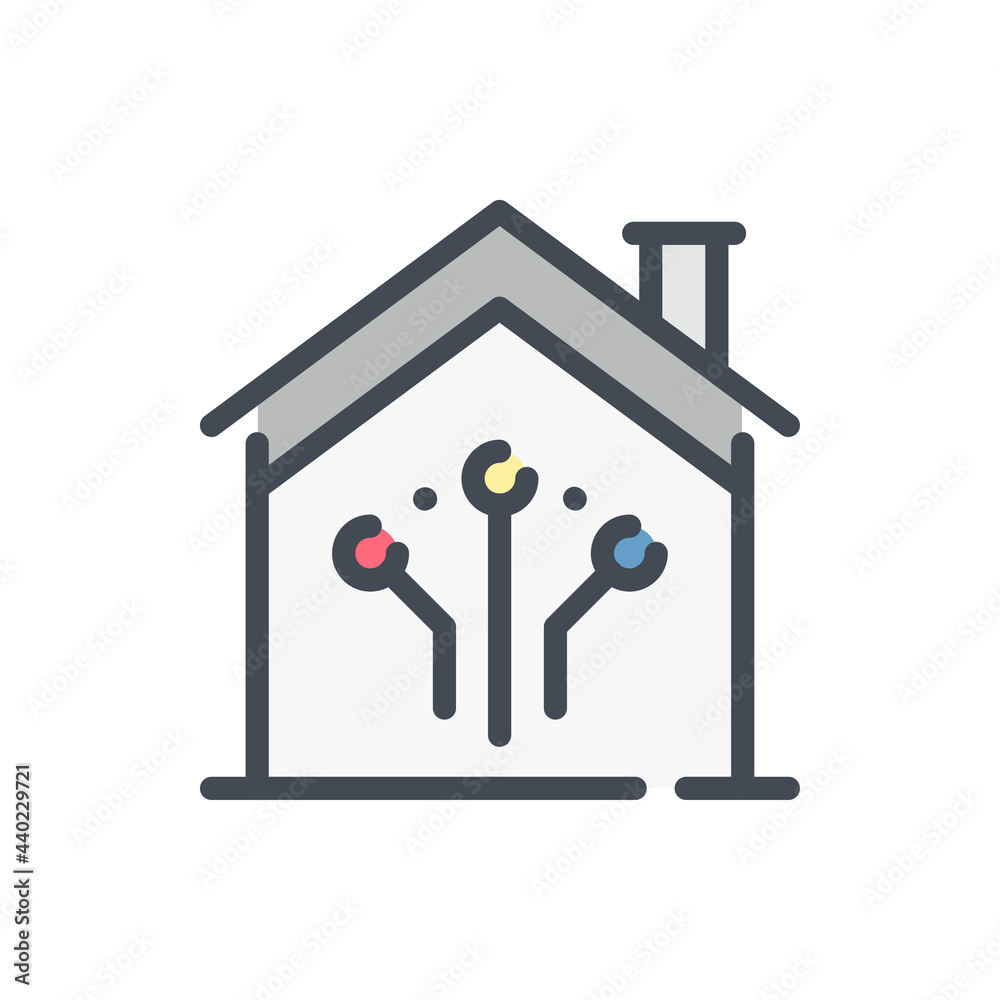 Poster house with connection to system color line icon. remote control connection to smart home vector outl