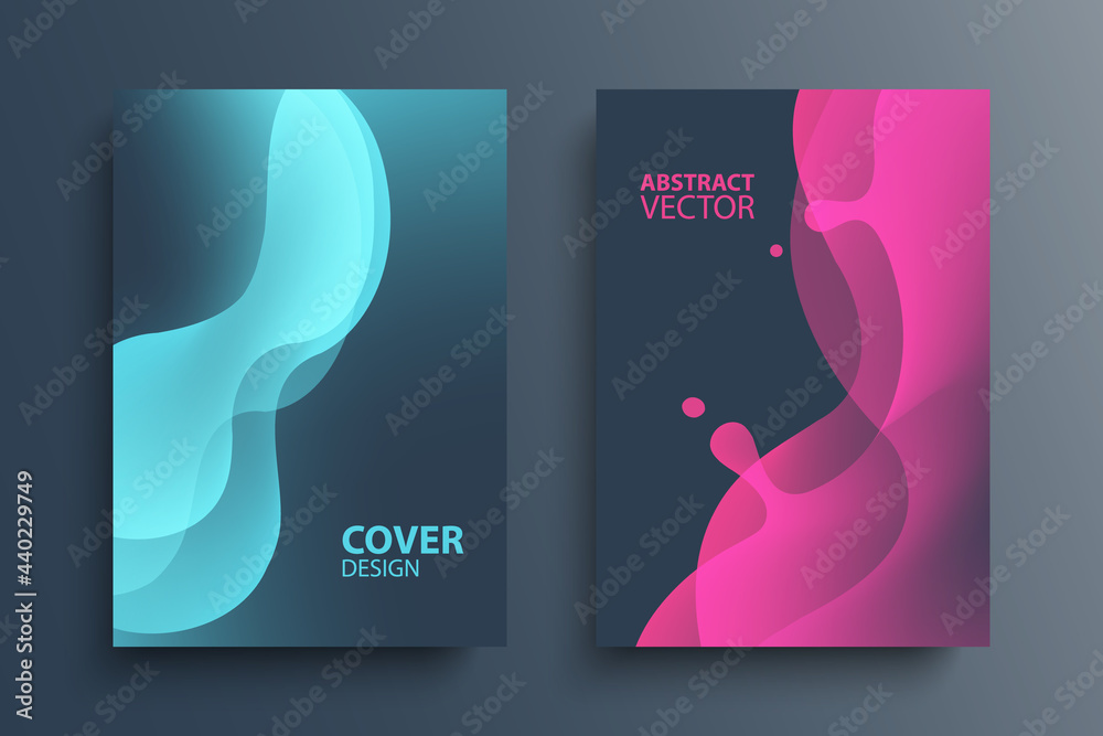 Poster Futuristic abstract backgrounds with soft wave shapes and fluid colors. Brochure cover templates with abstract glossy gradient design elements for your graphic design. Vector illustration.
