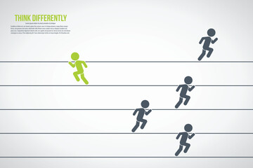 Think differently concept. Person changing direction. New idea, change, trend, courage, creative solution, innovation and unique way concept.	