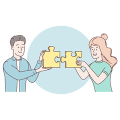 Merger of companies. Abstract concept of business cooperation, Collaboration. Experience and initiative metaphor. Business Marketing illustrations. Modern style trendy vector. Scenes business activity