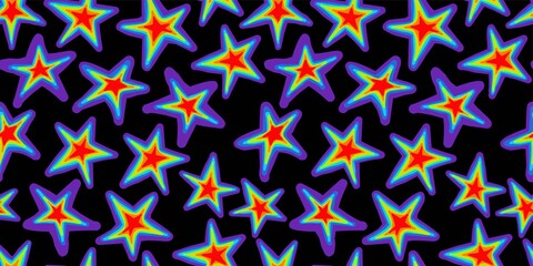 Star pattern. Seamless pattern with trendy stars. Space theme. Colors of rainbow. Pride