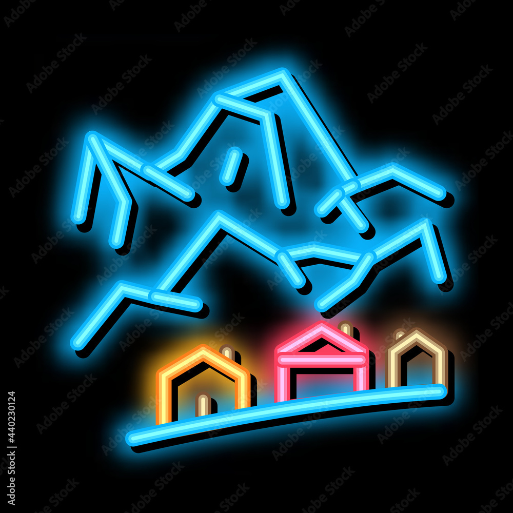 Canvas Prints ski resort village neon light sign vector. Glowing bright icon ski resort village sign. transparent symbol illustration