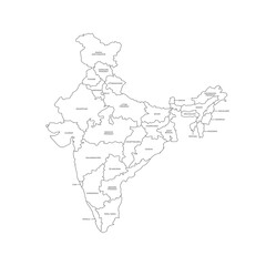 India Country Regions Outline Vector Map