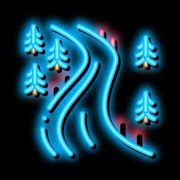 Ski Track Neon Light Sign Vector. Glowing Bright Icon Ski Track Sign. Transparent Symbol Illustration