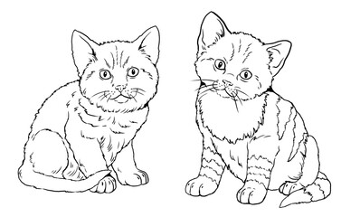 Cute kittens for coloring. Template for a coloring book with little cats.
