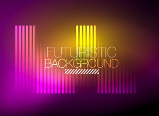 Fototapeta premium Bright neon color techno abstract background, shiny glowing neon lines in the dark background
