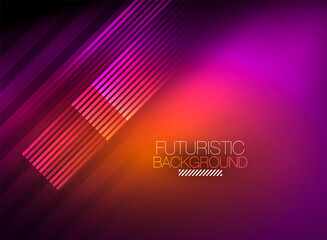 Bright neon color techno abstract background, shiny glowing neon lines in the dark background