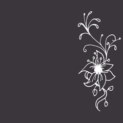 decorative flower pattern isolated on black background. sketch of floral pattern, hand drawn vector. simple and elegant. doodle art for wallpaper, greeting, invitation, card, poster, banner,decoration
