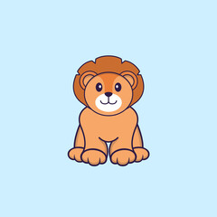 Cute lion is sitting. Animal cartoon concept isolated. Can used for t-shirt, greeting card, invitation card or mascot. Flat Cartoon Style