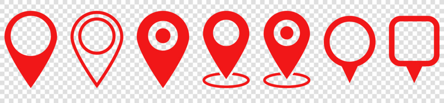 Set of red map pin icons. Modern map markers. location pin sign. Vector icon isolated on transparent background