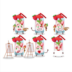 Artistic Artist of strawberry mojito cartoon character painting with a brush