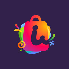 I letter logo with shopping bag and Sale icons.
